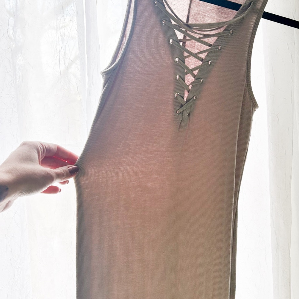 Lace-Up Tan Sleeveless Dress